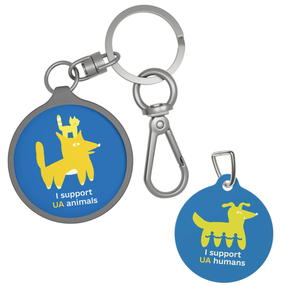 I Support UA Animals Key Ring and I Support UA Humans Dog Tag